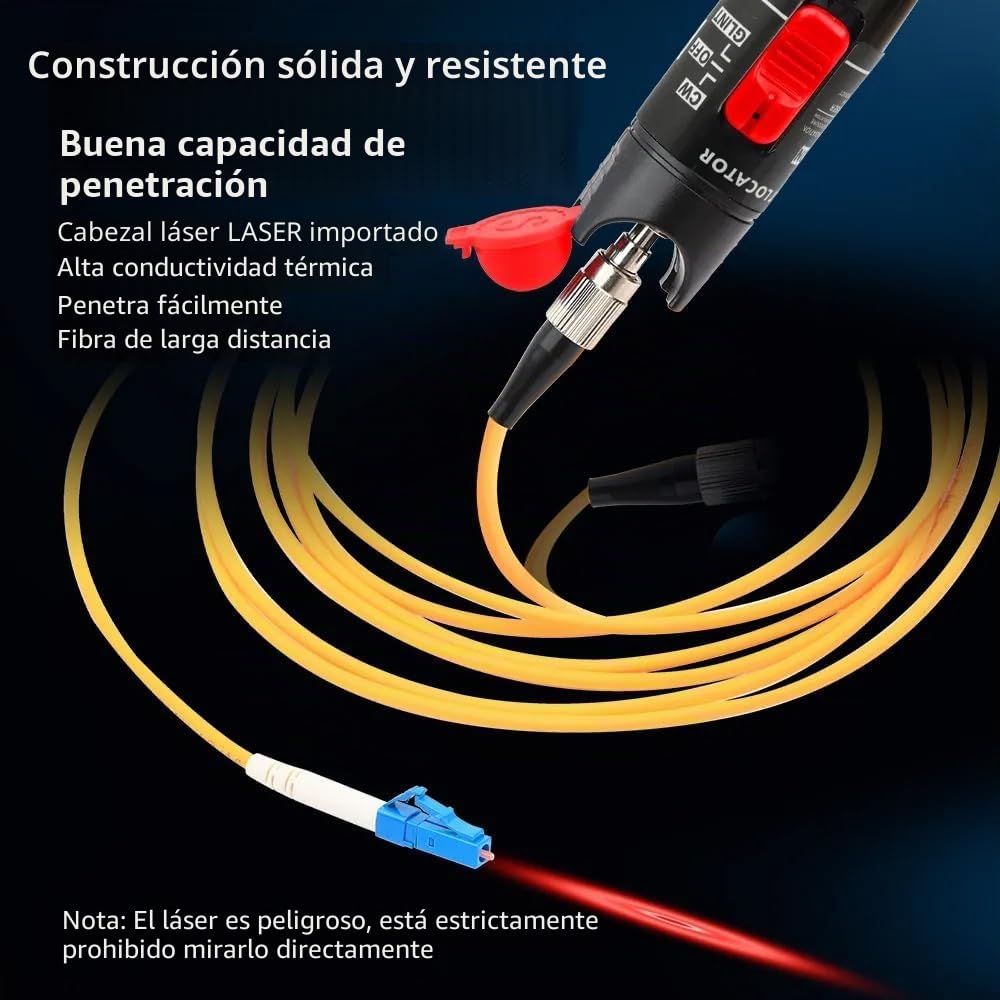 Localizador visual de fallas de 50mw, probador de fibra óptica VFL Probador de cable de fibra óptica con adaptador monomodo 9/125um FC macho a LC hembra