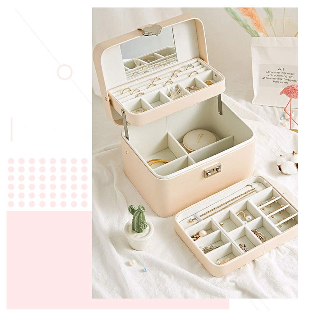PLJKIHED Schmuckkästchen für Damen, 3 Etagen, großes Fassungsvermögen, Schmucktruhe, Leder-Schmuck-Organizer, Reise, abschließbare Box, Schmuckschatulle für Damen Stabilize