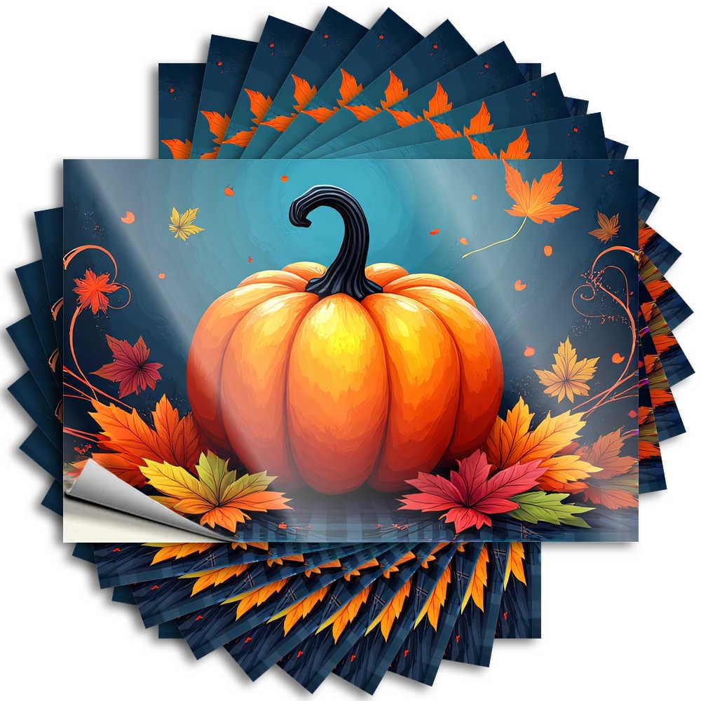 Stickers Coastal Funny Helmet Autumn Harvest Pumpkin with Colorful Leaves - No Residue Decals for Student(6X9CM)