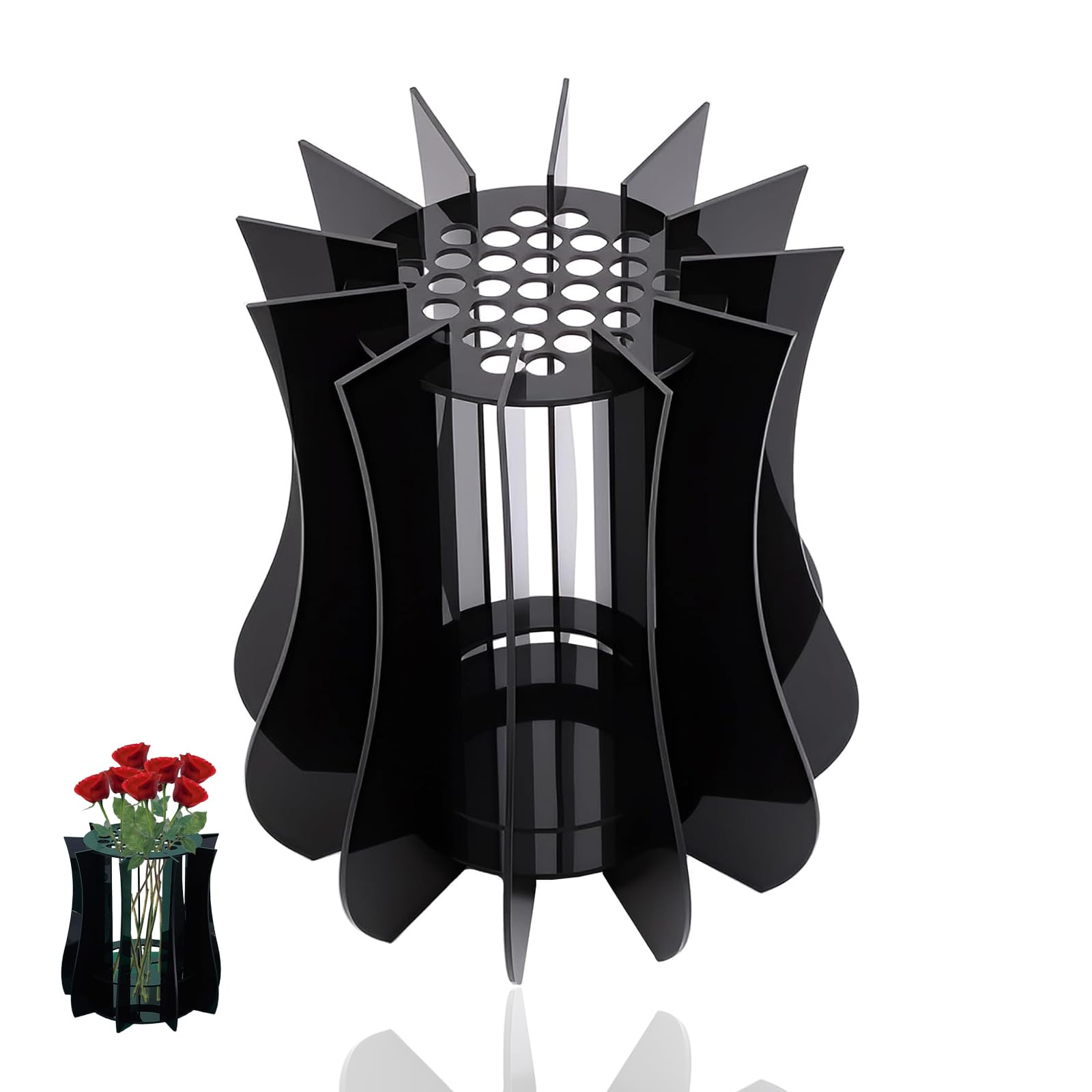 Dhswnng Black Acrylic Flower Vase, Vase For Lego Flowers Bouquet Acrylic Puzzle Vase Lego Flower Display For Roses Cherry Blossoms Sunflowers Tulips
