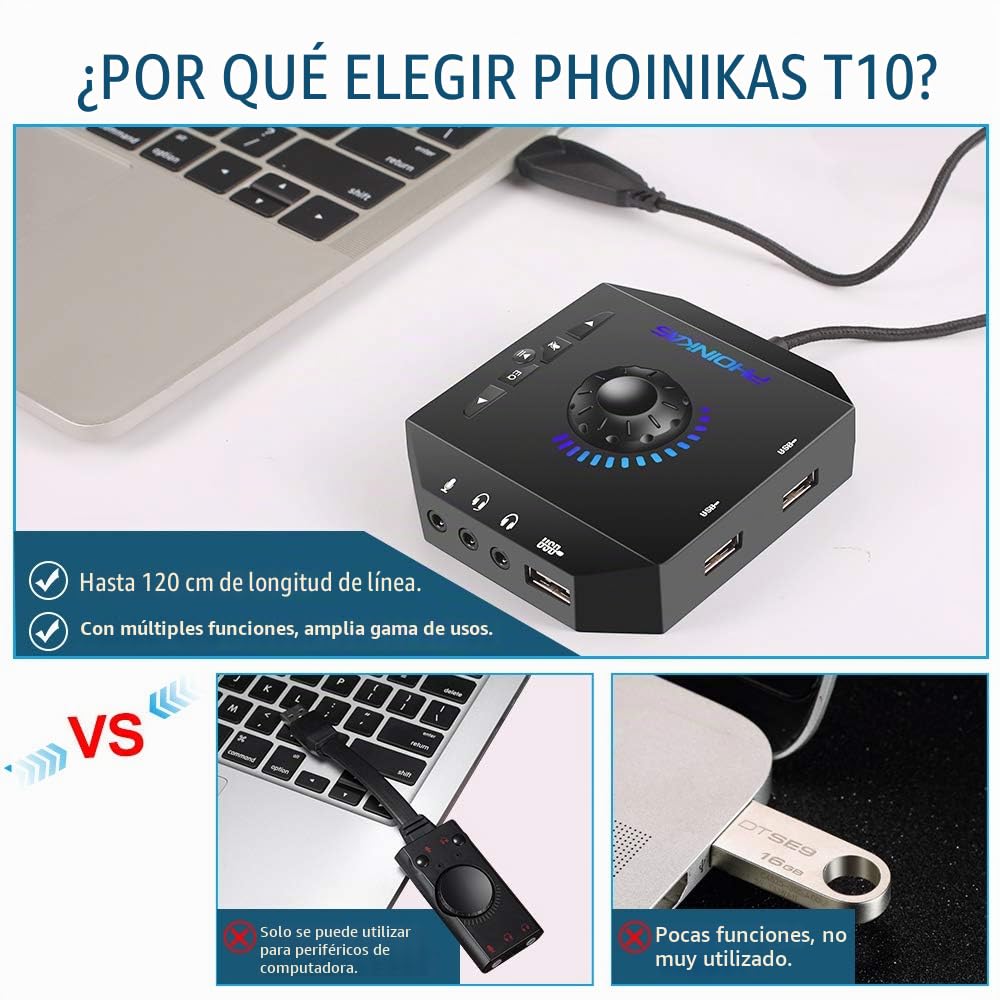 Tarjeta de Sonido Externa USB Audio Adaptador con 3.5mm Auriculares y Micrófono Control de Volumen Plug-Play para Fichas de Sonido Estéreo para Windows, Mac, PC, Portátiles de Escritorio - Negro