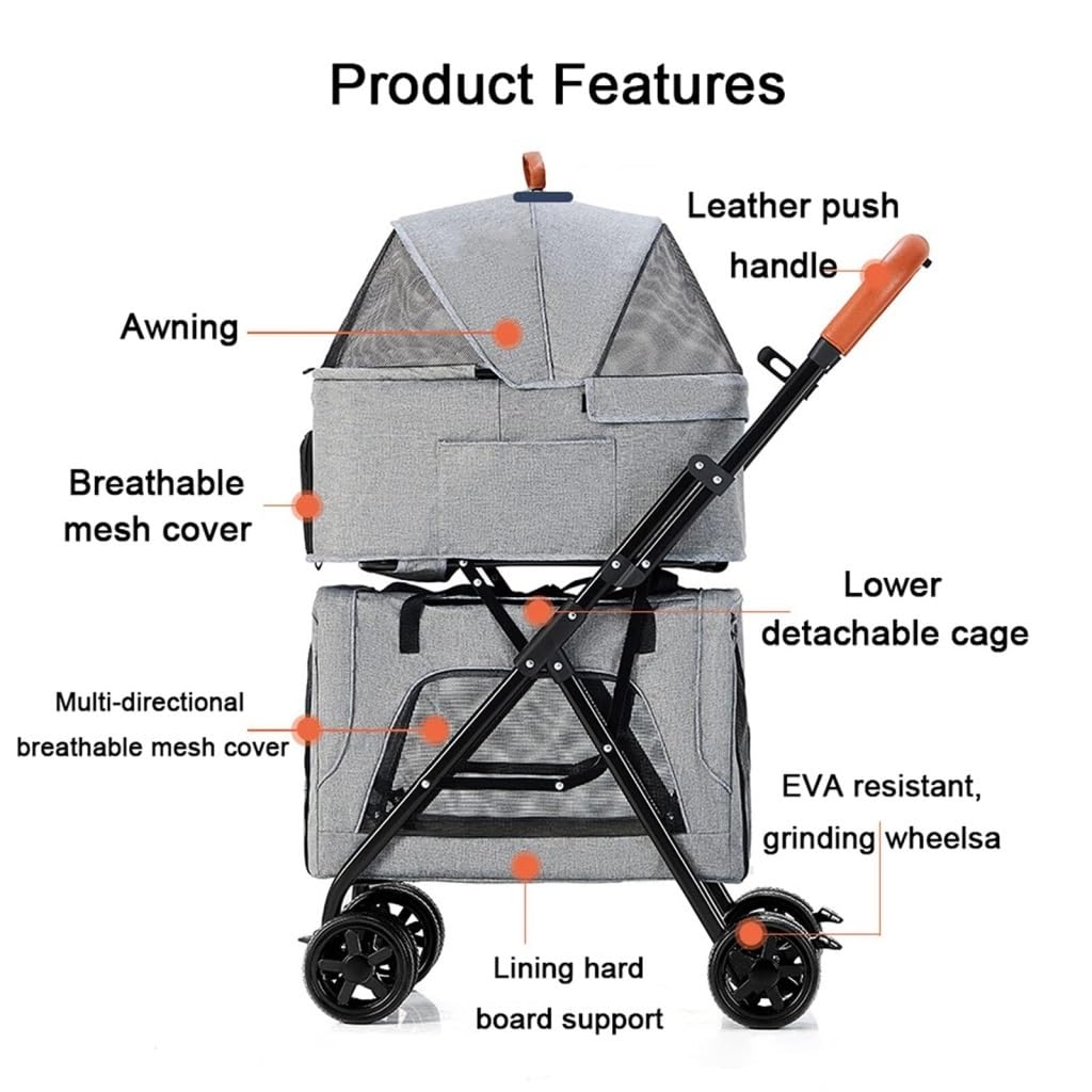 Pet Strollers Pet Stroller Four-Wheel Double-Layer pet Stroller Outdoor Travel pet Stroller Lightweight pet Stroller Pet Stroller Medium(G)