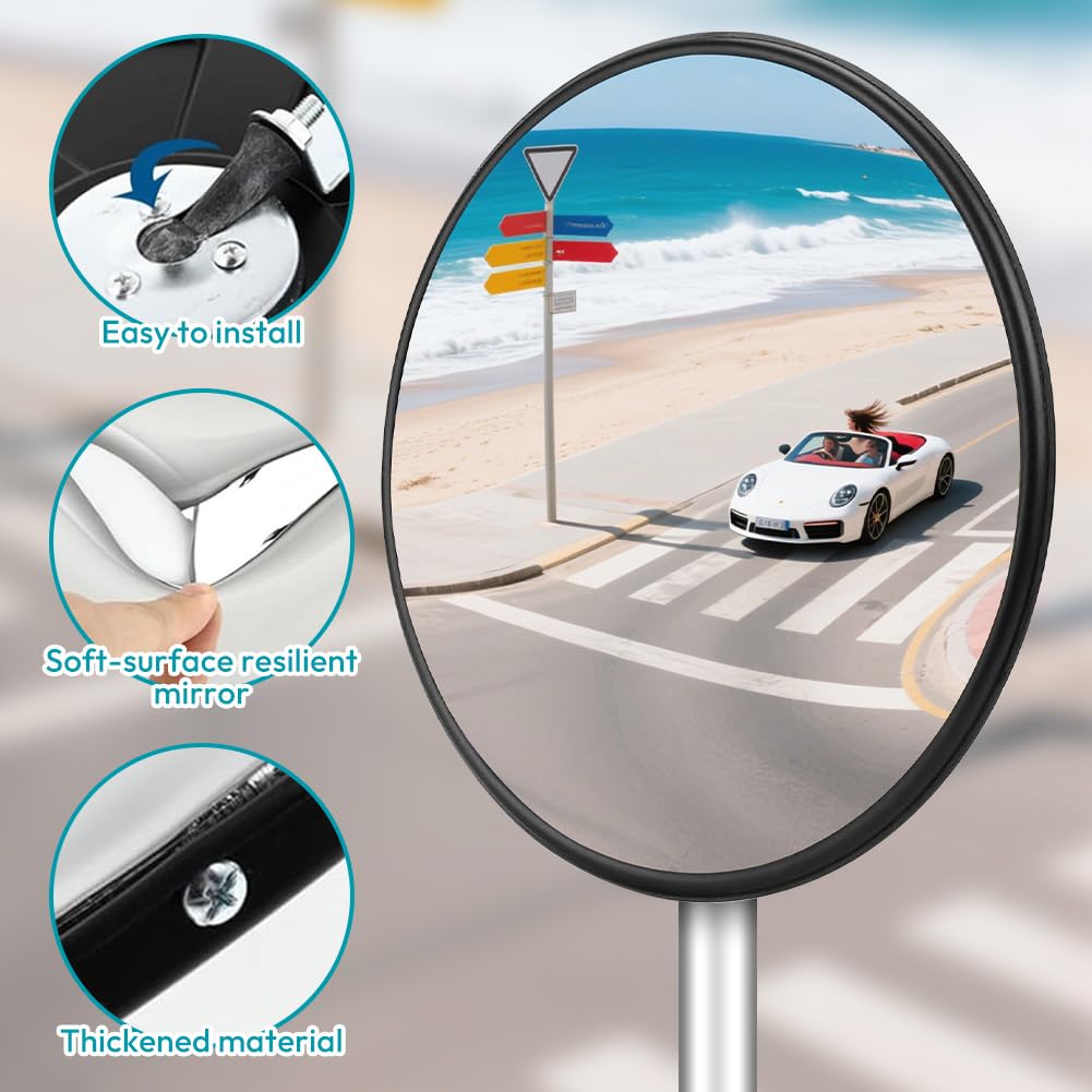 Miroir de circulation 30 cm - Miroir Convexe Rond Grand Angle - Grand angle Convexe pour sorties, rétroviseur de rue réglable - Parabolique, pour garage, circulation, entrées, bureau, cour, entrepôt