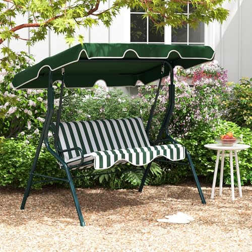 Image of Tangkula 3 Person Porch Swing, Patio Swing with Removable Cushion & Powder-Coated Steel Frame, Outdoor Swing with Canopy for Porch, Backyard, Garden, Balcony (Green)