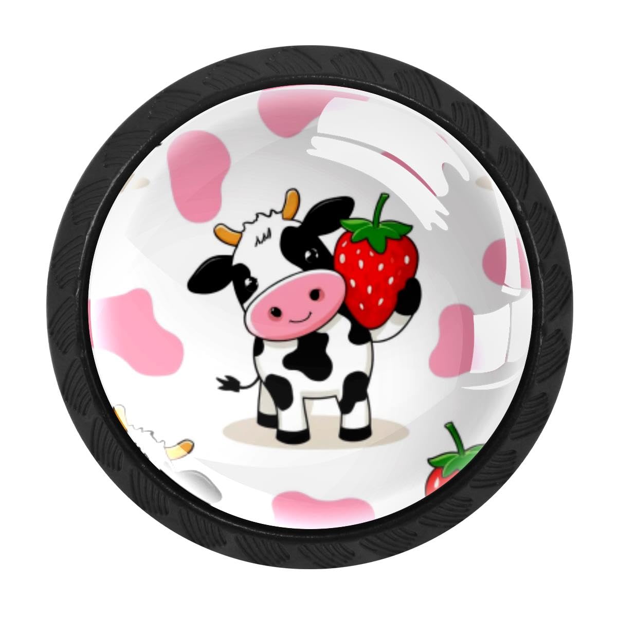 4 PCS Kitchen Cabinet Knobs, Cow Strawberry Drawer Knobs Dresser Handles