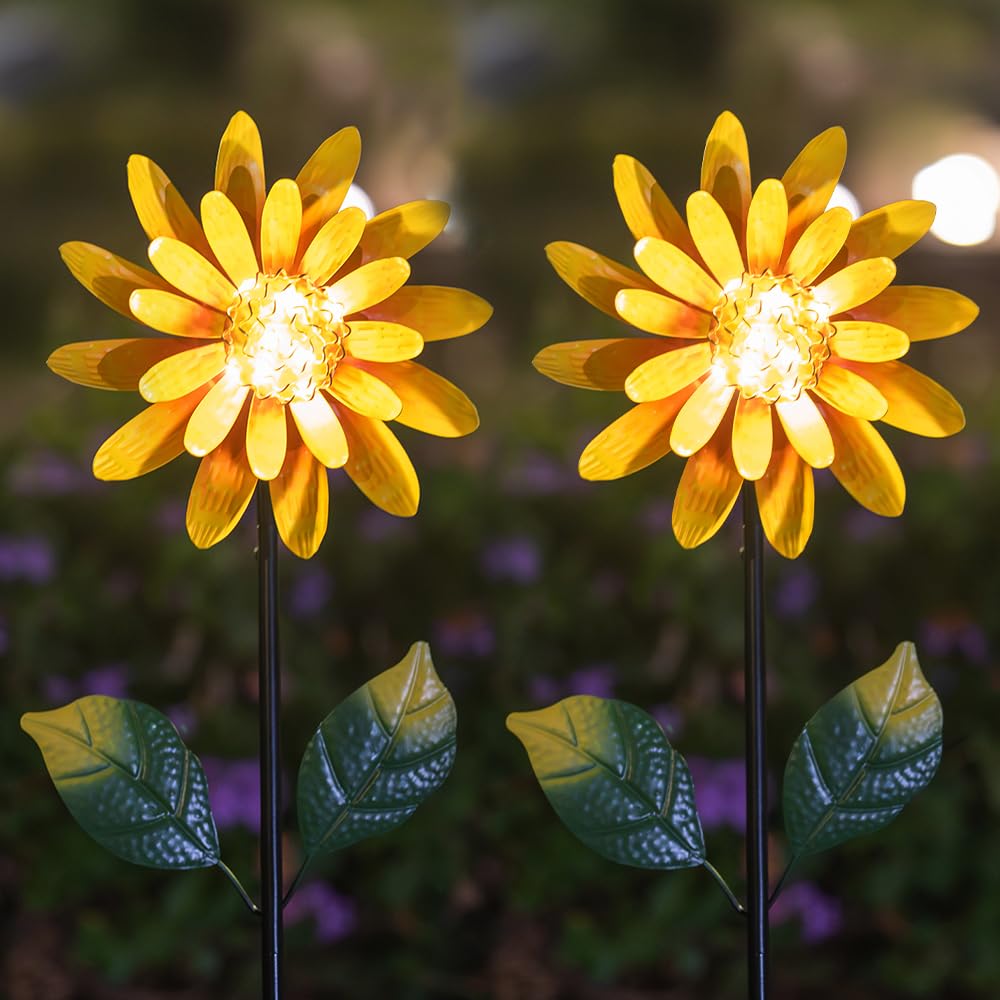 Girandole solari a vento per esterni, confezione da 2, mulino a vento floreale per decorazione artistica da cortile, girandole per primavera, giardino, prato, patio, decorazione