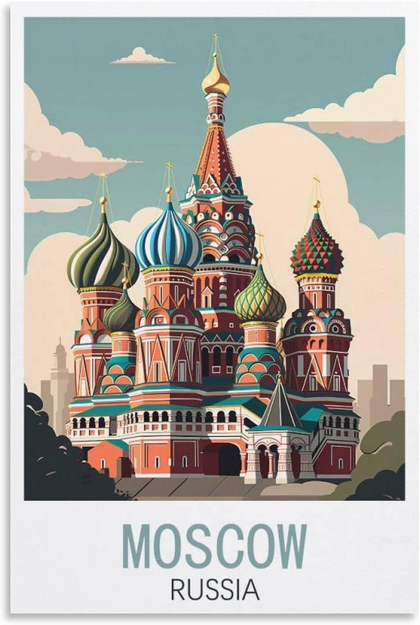 Moscow Russia Vintage Travel Posters () Canvas Wall Art Print