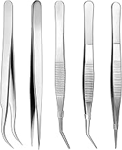 5 Pcs Stainless Steel Tweezers, Multipurpose Precision Tweezers with Round and Curved Tips for Crafts, Kitchen Repairs Baking Grill Sewing Model Making Tweezers (5 Length)