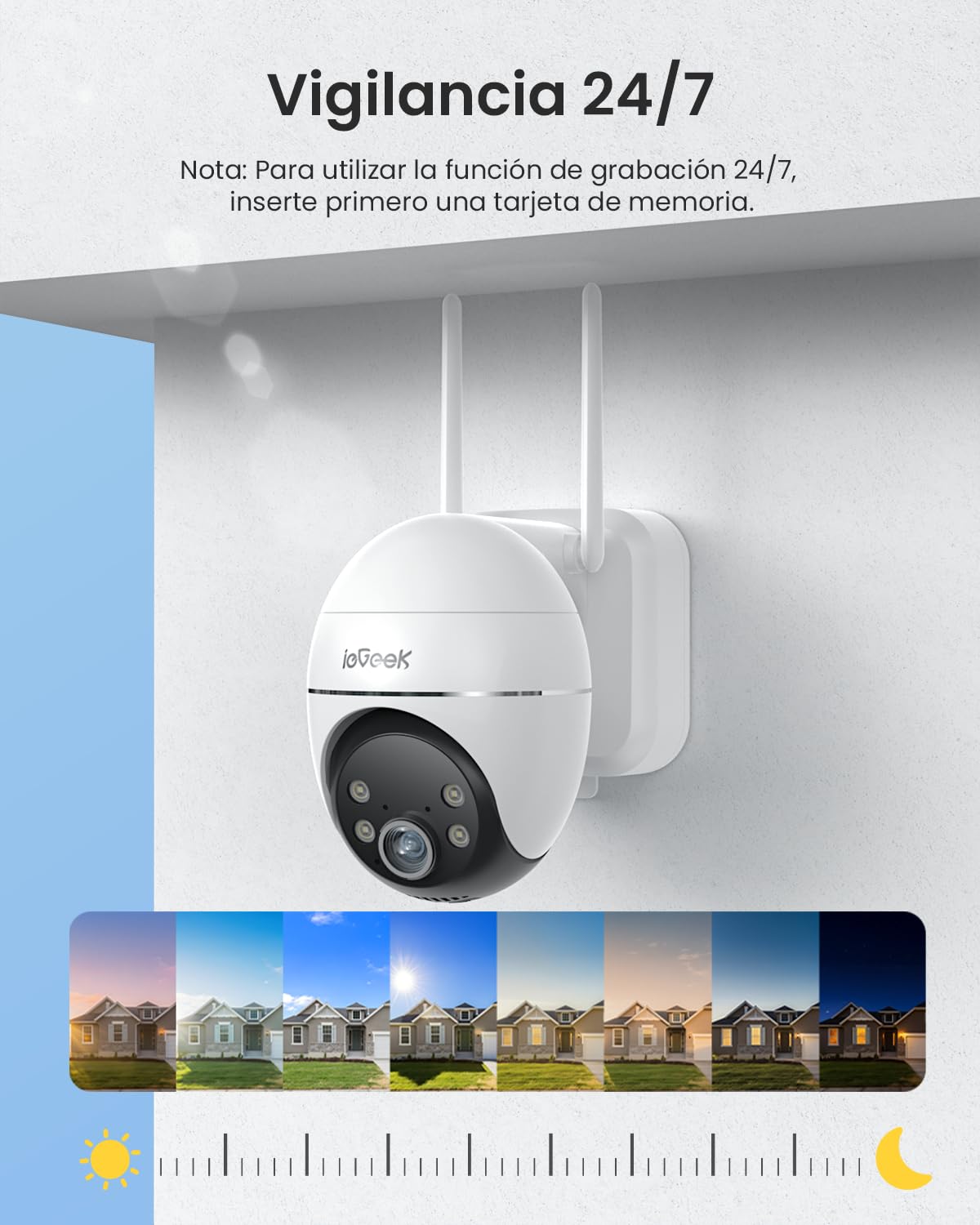 ieGeek Pack 2 Camaras Vigilancia WiFi Exterior 2K sin Cables, Batería Recargable + Camara Solar AOV 24/7, Seguimiento 360°, Detección AI