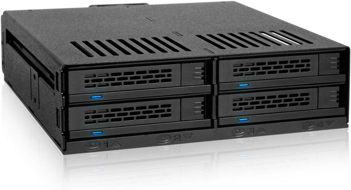 ICY DOCK ExpressCage MB324SP-1B 4 Bay 2.5” SATA/SAS HDD SSD Hot-Swap Mobile Rack Enclosure with Tool-Less SSD Mounting Tray for 5.25” Drive Bay (4 x SATA 7pin)