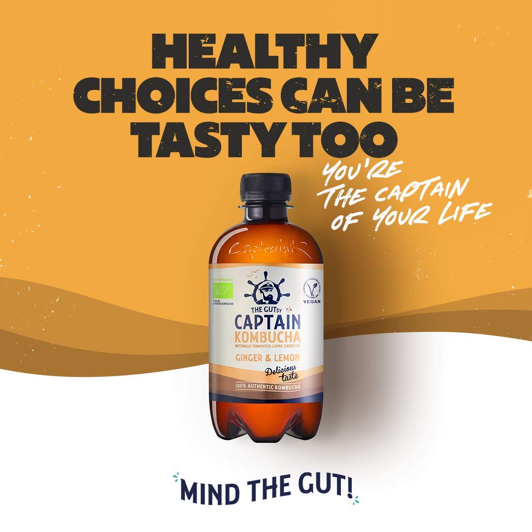 THE GUTsy CAPTAIN KOMBUCHA – Bebida Probiótica Naturalmente Fermentada, Sin Aditivos ni Conservantes, Sin Colorantes ni Sabores Artificiales, Sin Pasteurizar, Vegan - 12 x 400ml (MixBox)