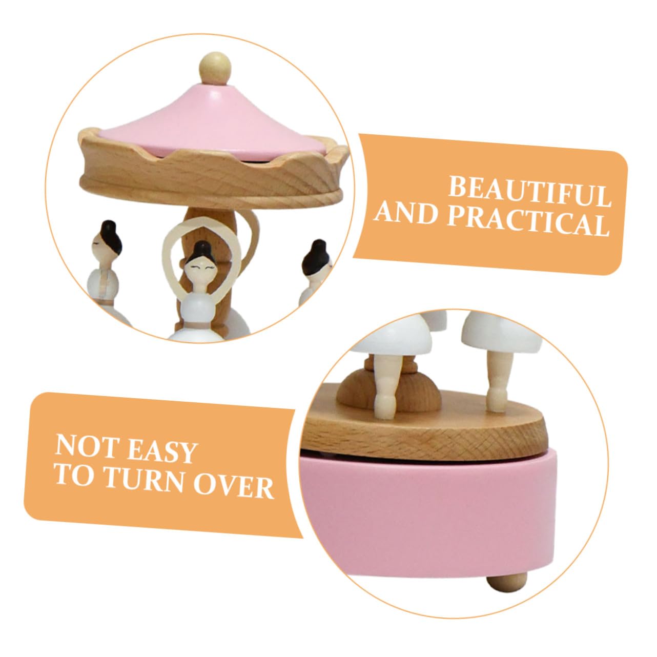 LIFKOME Carillon Ballerina in Legno Rotante Rosa, Design Elegante | Carica Manuale, Figurina da Collezione Decorativa, per Casa e Compleanni, per Appassionati di Danza