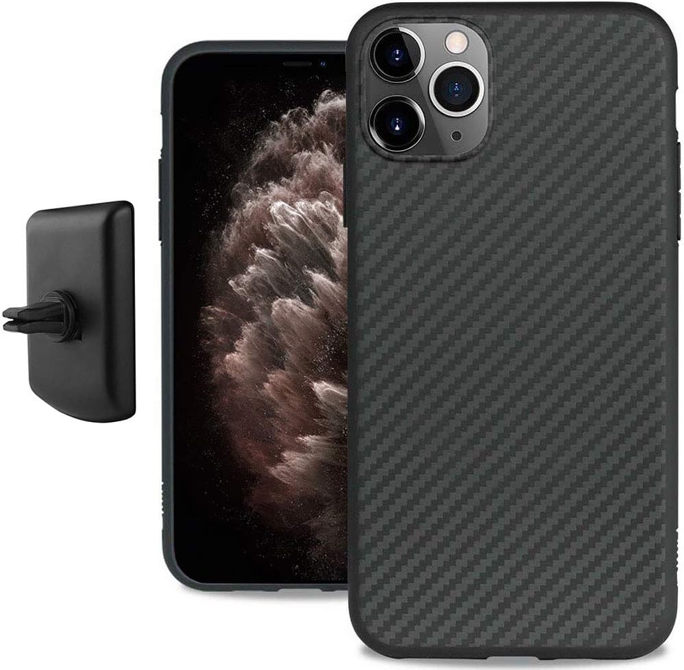 Evutec Karbon IPhone 11 Pro Max 6.5 Inch, Unique Hard Smooth Heavy-Duty Phone Case Cover Real Aramid Fiber Strong Protective Slim 1.6mm Durable (Black)-AFIX+ Free Vent Mount