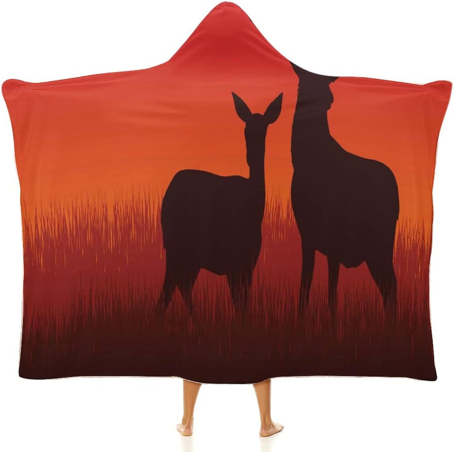 Wearable Blanket, Deer Wearable Hooded Blanket for Adults, Doe on Meadow, Soft Warm Cozy, 40 x 50inches, for Kids Adults Travel Throw Blankets, Multicolor