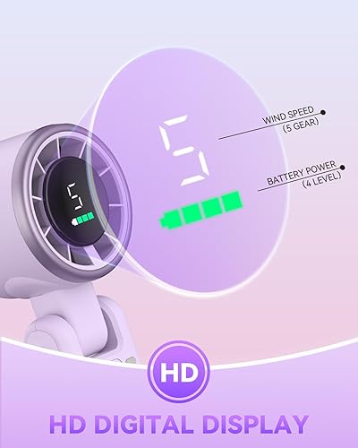 Vista 7 de Ventilador turbo portátil de mano, ventiladores personales de 5 velocidades, ventiladores recargables de 5000 mAh de hasta 12 horas, ventilador