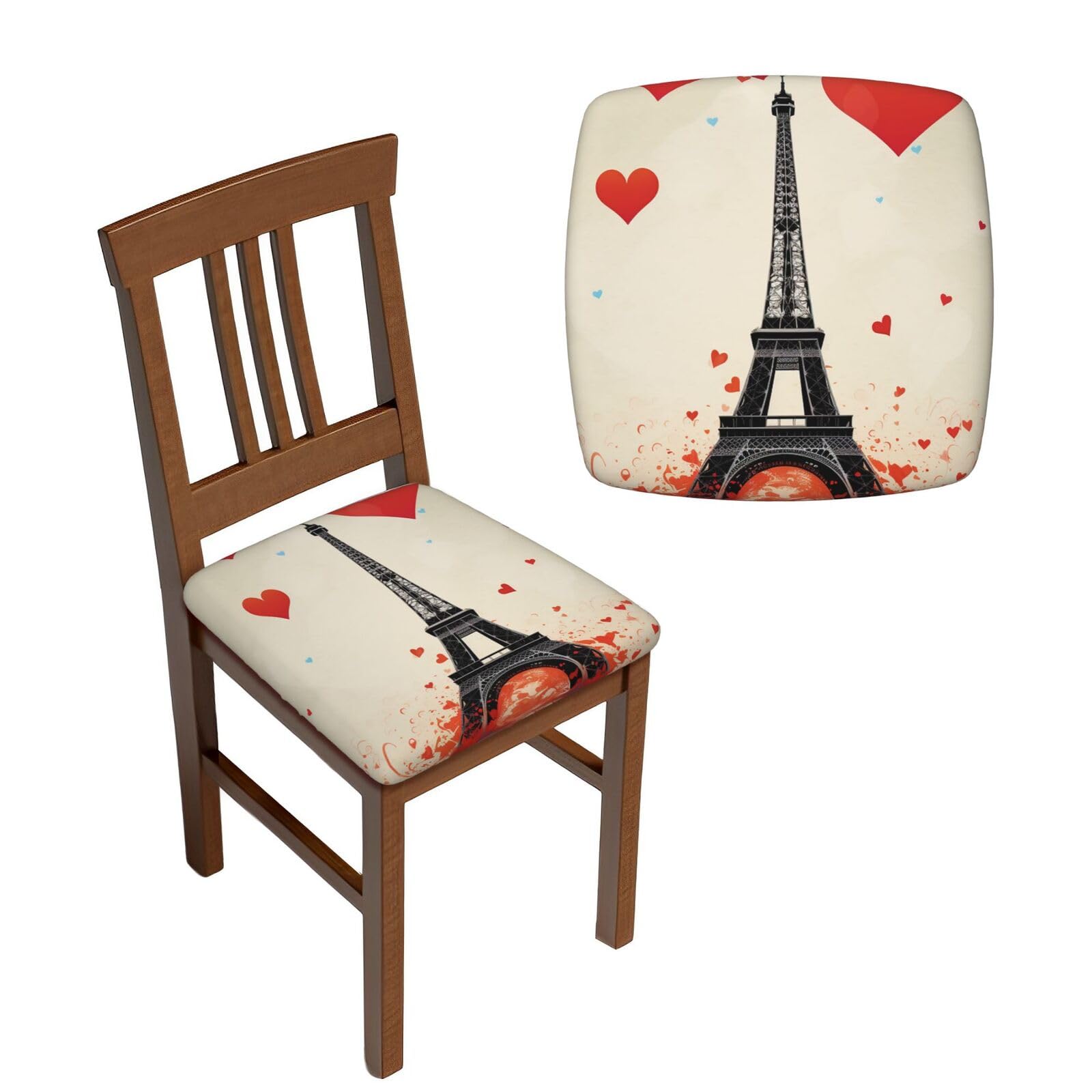 NONHAI 6PCS Dining Chair Seat Covers Set Eiffel Tower Heart Airplane Pattern Stretch Removable Chairs Covers Washable Seat Cushion Slipcovers Protector for Dining Room Kitchen Chairs