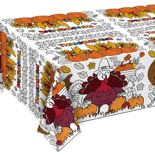 Image of OHOME Thanksgiving Coloring Tablecloth - Thanksgiving Decorations Table Decor - Friendsgiving Banner for Door Wall | Crafts Games for Kids,54 inch x 88 inch
