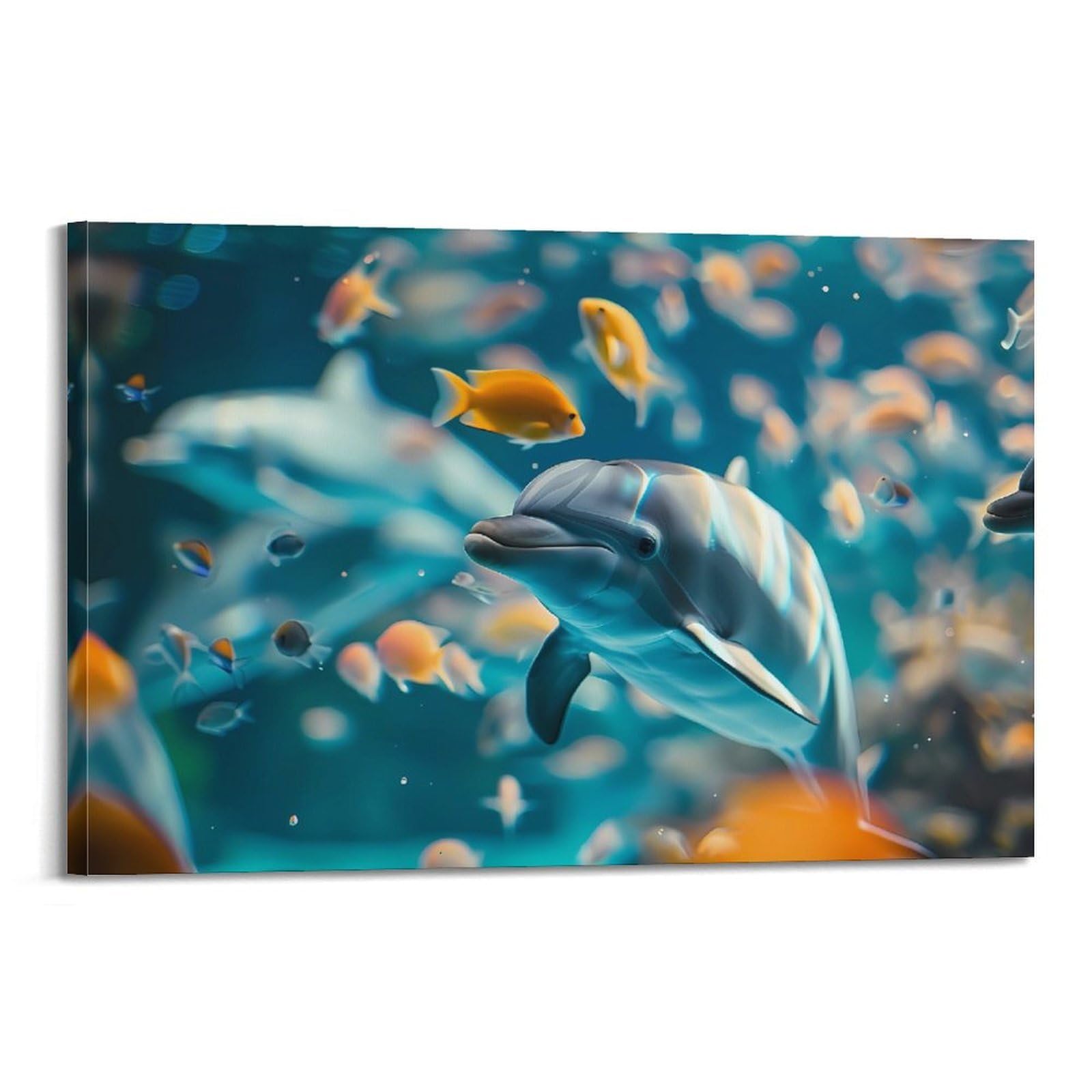 MJZLQN Marine Animal Poster Cute Dolphins And Small Fish Poster Decorative Painting Canvas Wall Posters And Art Picture Print Modern Family Bedroom Decor Posters 24x36inch(60x90cm)