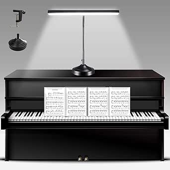 Piano Light for Upright Piano, 2-in-1 Piano Lamp with Base &amp; Clamp for Grand/Upright &amp; Digital Pianos, Music Stand Light, 10W LED Desk Lamp with 3 Color Modes, 30 Brightness Levels, Black