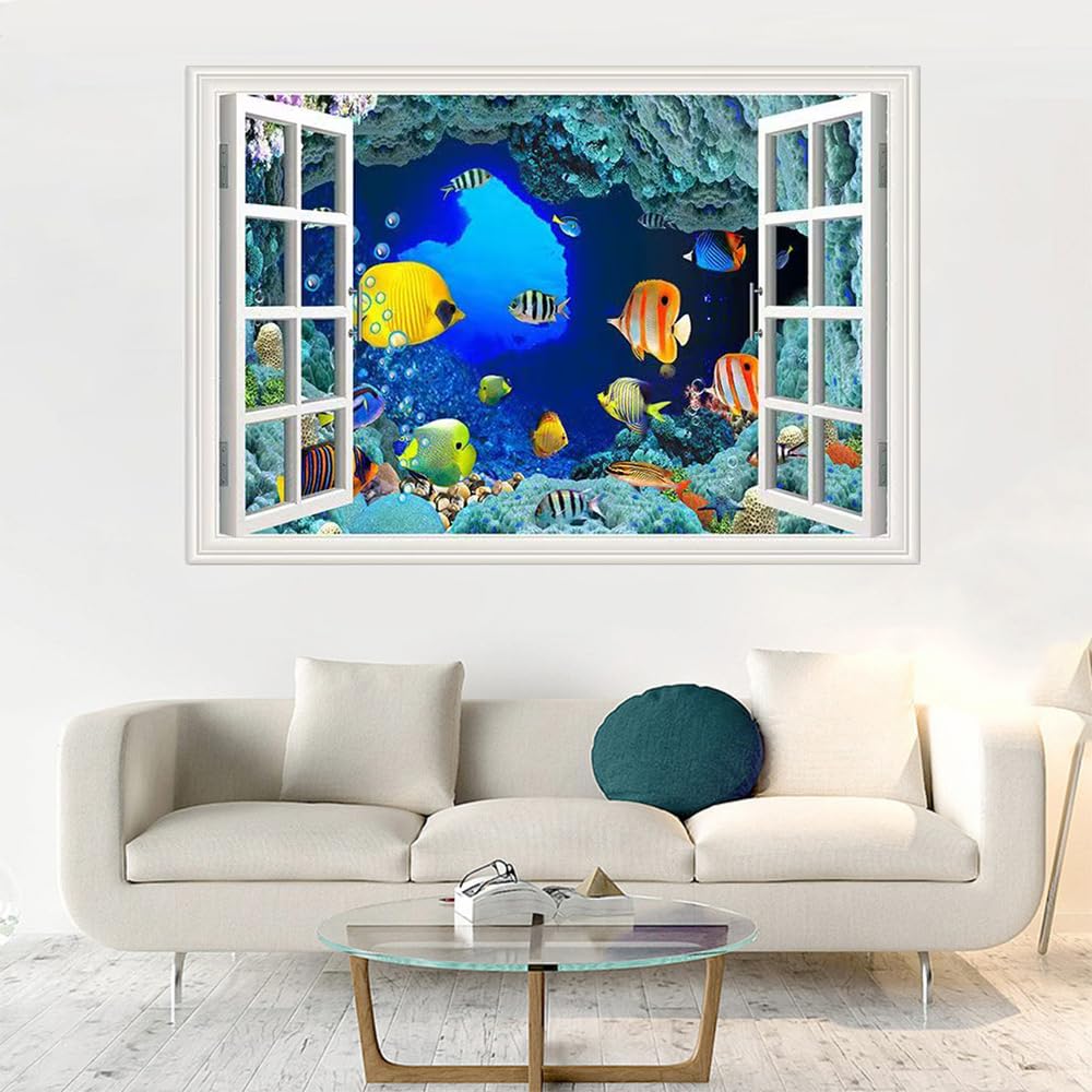 Amazon.co.jp: Mestiker 3Dウォールステッカー, イルカと熱帯魚の海中
