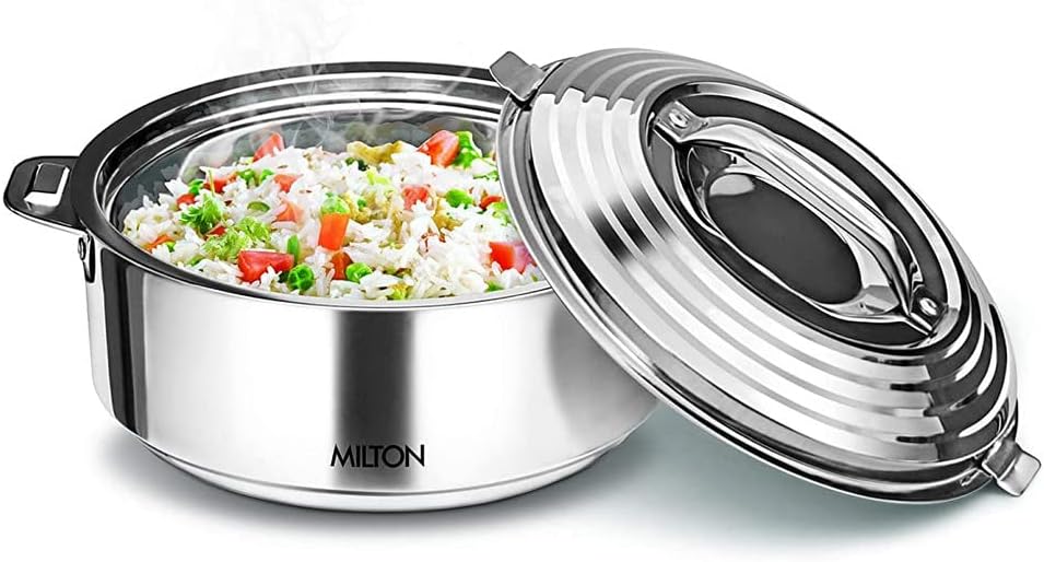 Milton Galaxia 1500 Insulated Stainless Steel Casserole, 2090 ml | 71 oz | 2.2 qt. Thermal Serving Bowl, Keeps Food Hot & Cold for Long Hours, Food Grade, Elegant Hot Pot Food Warmer/Cooler, Silver