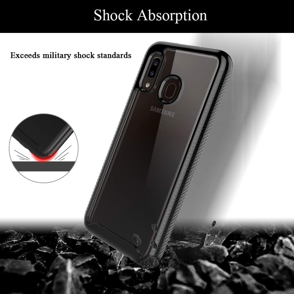 HATOSHI Samsung Galaxy A20 Case, A30 Case with Built-in Screen Protector Heavy Duty Protection Crystal Clear Back Armor Shockproof TPU Bumper Protective Phone Cover for Galaxy A20, A30 -Black