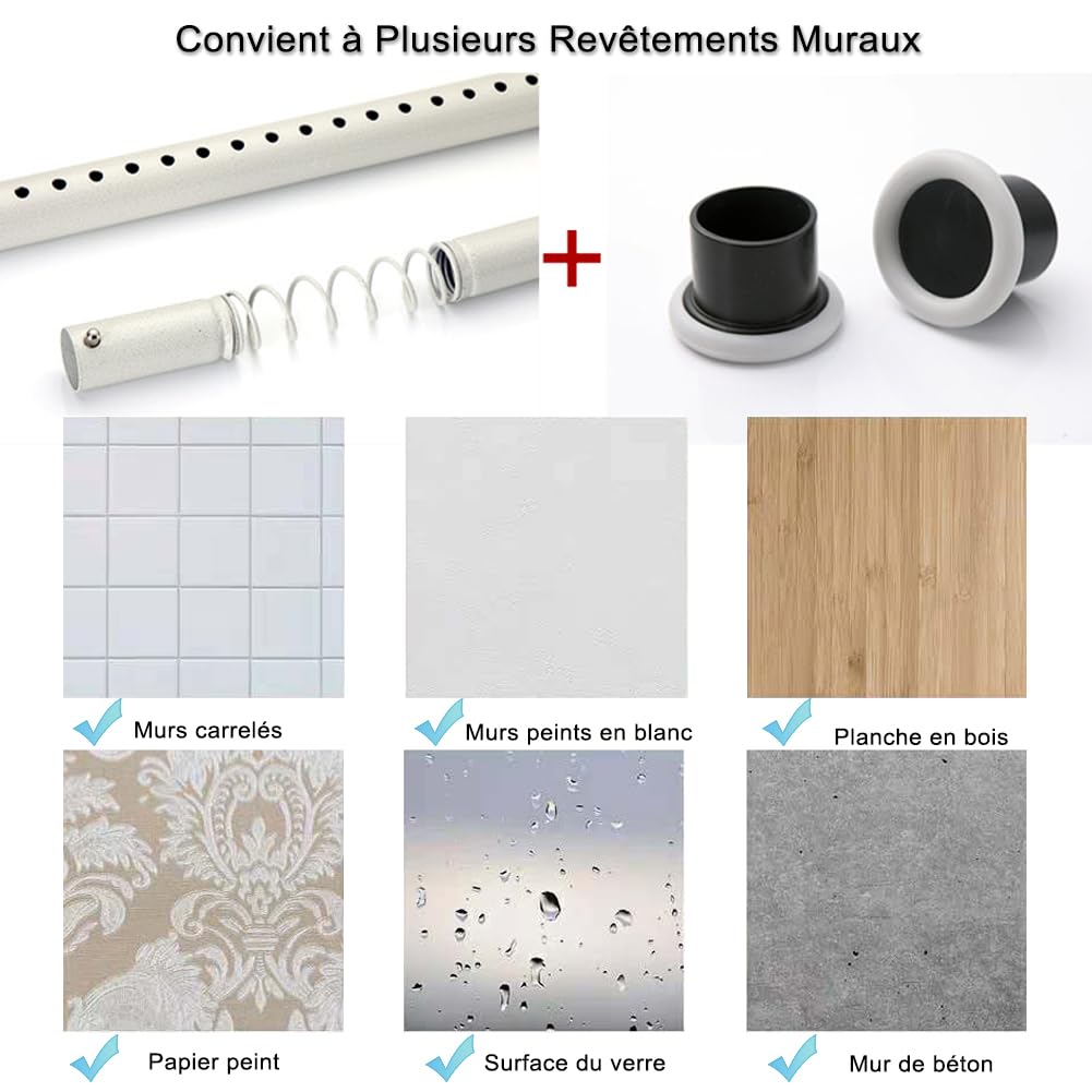 BAILEY JO Barra para cortina de ducha [Sin taladrar] - Barra de sujeción extensible para baño, armario, jardín, balcón, armario [Crema -260-310cm ]