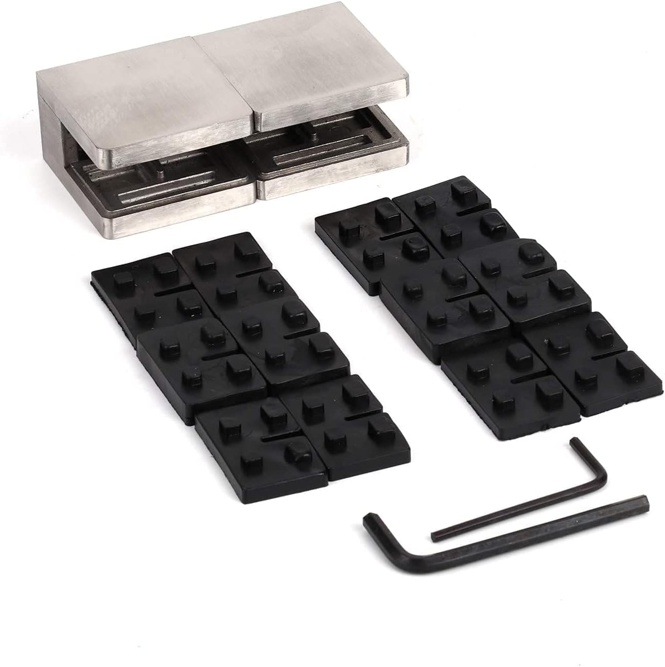 8Pcs Railing Glass Clamps with Rubber Gaskets, 1.8" Square Balustrade Clamp for 5/16"-1/2" Thickness, 304 Stainless Steel Glass Clamp for Shower Stairs Balustrade Balcony Handrail