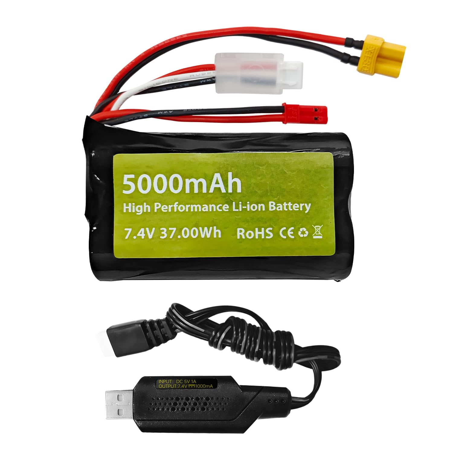 AMZZN 2 pièces 7,4 V 5 000 mAh 2S batterie lithium-ion avec prise JST et fiche XT30, équipée d'un chargeur 2 en 1, convient pour télécommande TX16S, TX18S, RC4GS, TX12 AMZZN 2 pièces 7,4 V 5 000 mAh 2S batterie lithium-ion avec prise JST et fiche XT30, équipée d'un chargeur 2 en 1, convient pour télécommande TX16S, TX18S, RC4GS, TX12