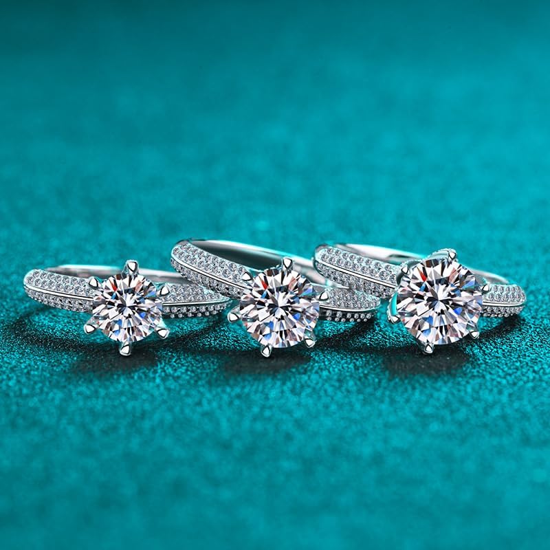 S925 Sterling Silver Diamond Engagement Rings with 1 to 2 Carats Round Shape VVS1 Natural Diamonds | Ideal Cut D-Color Brilliance | Wedding Rings Set - Image 5
