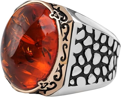 Oval Baltic Amber Stone 925 Sterling Silver Ring Stylish Design Jewelry Gift For Men