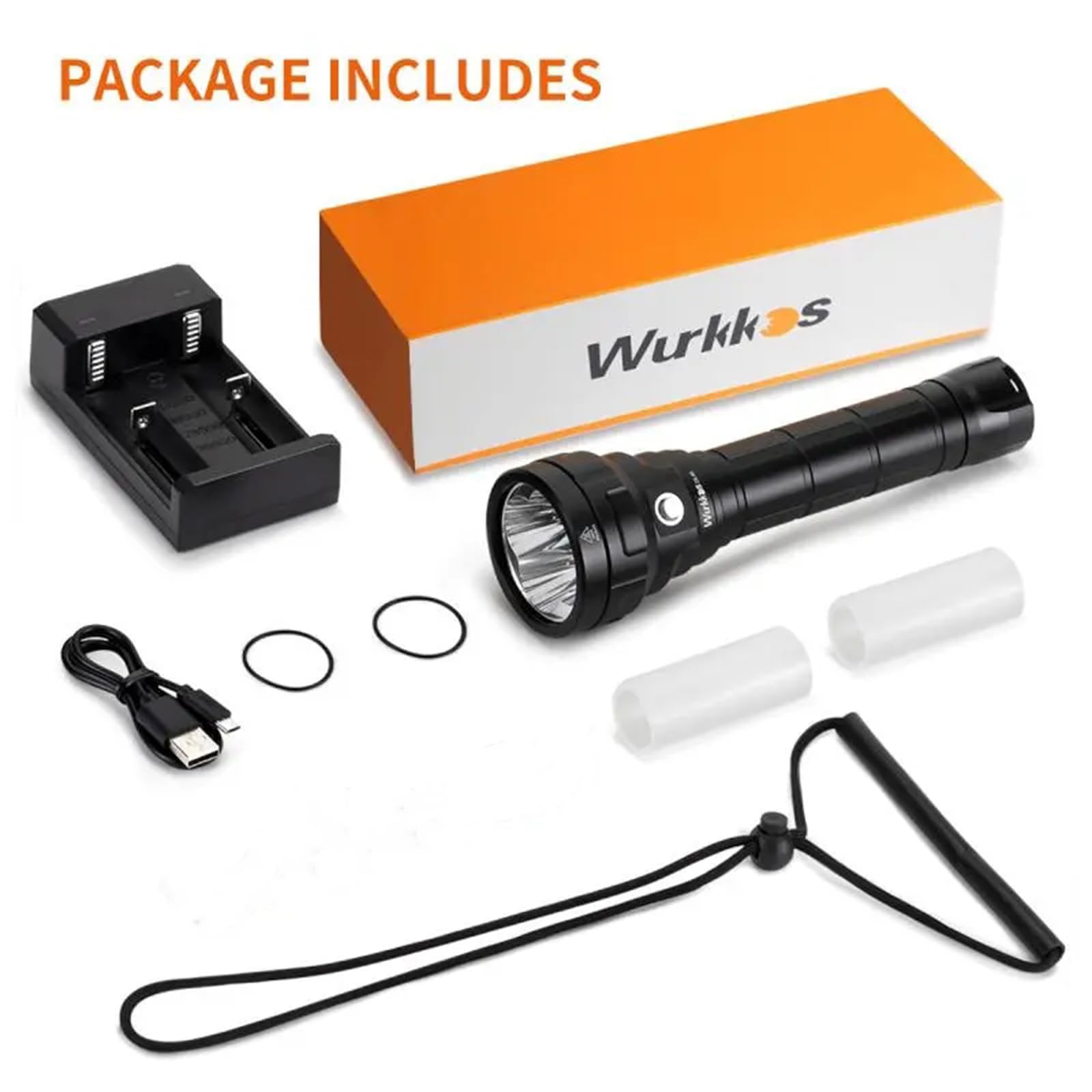 Wurkkos DL40 Tauchlampe bis 150 m Tiefe, 5000 Lumen, 4× LH351D High CRI LED, mit magnetischem Schalter, 2× 5000 mAh Akku und Ladegerät, wiederaufladbare Unterwasser Taschenlampe