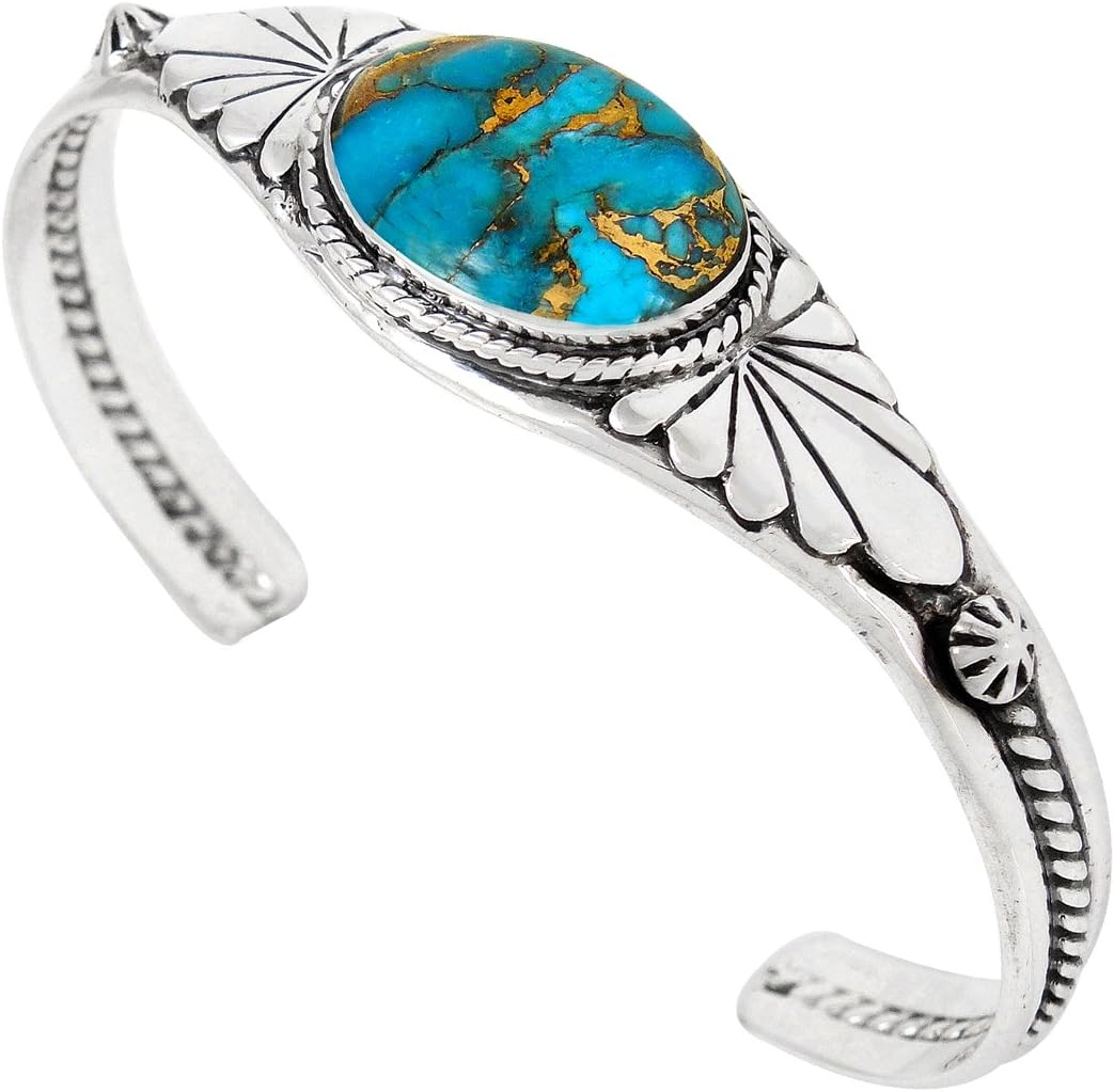 Turquoise Bracelet Sterling Silver 925 Genuine Gemstones