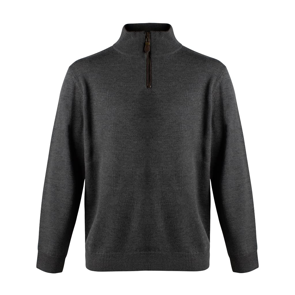 Viyella Merino Wool 1/4 Zip Placket Trim Men's Pullover Sweater, Charcoal, Small