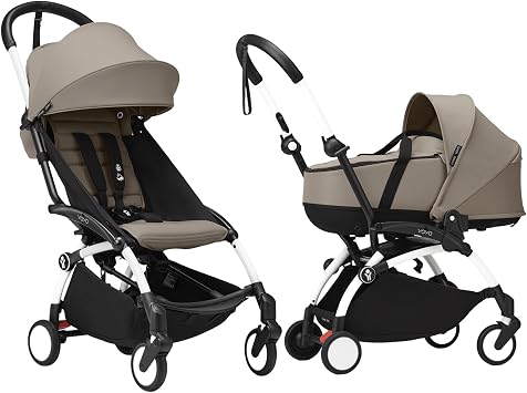 Stokke Official Set Product From Paris YOYO3 Stroller, White Frame/Bassinet & 6+ Color Pack, Taupe, Instant Opening/Closing/Shoulder/Compact Storage