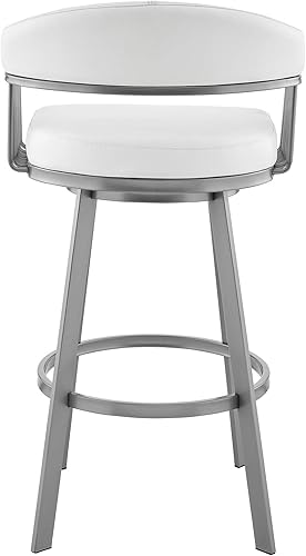 Miniatura 7 de Armen Living Chelsea Taburete giratorio de 25 pulgadas de altura de mostrador en acabado plateado y piel sintética blanca
