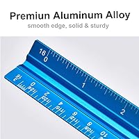 Vista 2 de Juego de 3 reglas de metal a escala de ingeniería de aluminio, reglas de escala arquitectónica, regla triangular de 12 pulgadas y 6 pulgadas y regla