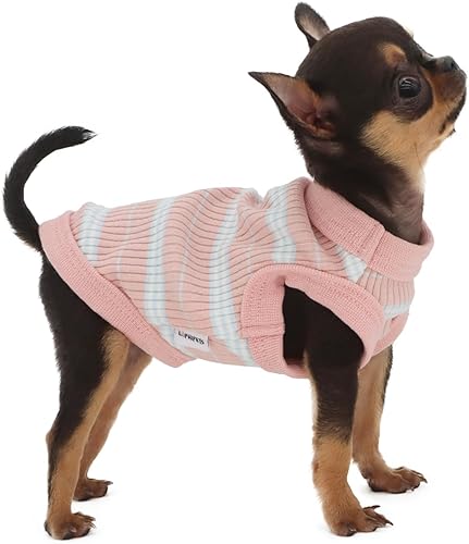 Miniatura 12 de LOPHIPETS camisa de perro con cuello acanalado 100% algodón para perros pequeños taza Chihuahua Yorkie ropa para cachorros camiseta sin Azul,Rosa