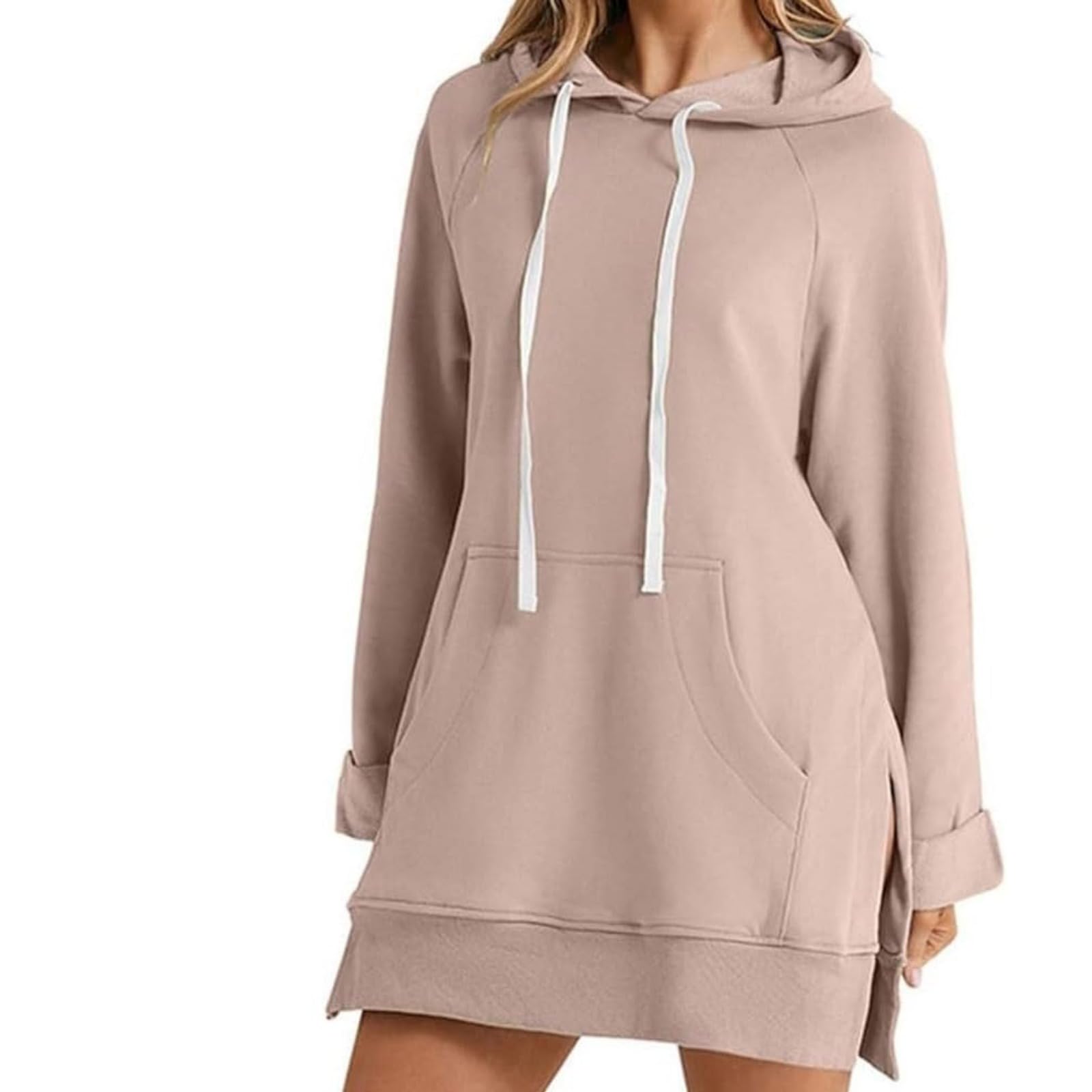 Robes à Capuche Femmes Oversize La Couleur Unie Chaude avec Poches Sweat-shirt Long Robe à Capuche Mélange de Coton De Haute Qualité Convient Pour Le Fitness Et L'Exercice (Couleur 6, XL), Couleur 6,