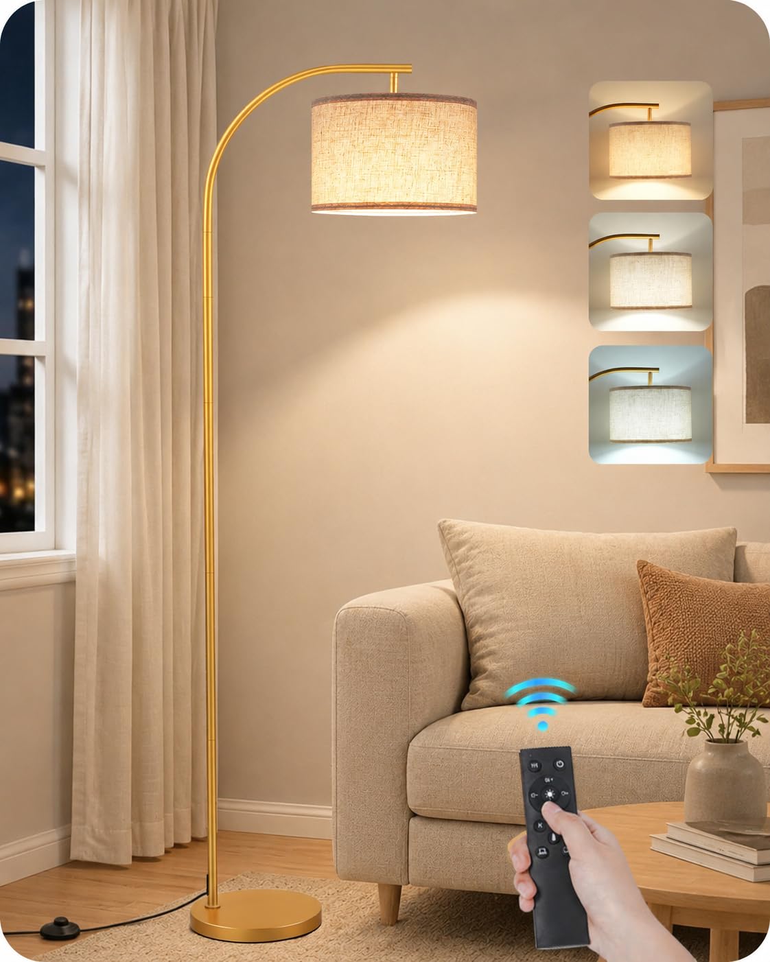 Dimmbare Stehlampe Leinen, Schwarz, Stehleuchte Fernbedienung | Wohnzimmerlampe mit Memory-Funktion und universell drehbarem Lampenkopf, E27, für Schlafzimmer, Wohnzimmer ZDE32LDD05