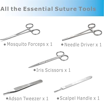 Complete Suture Practice Kit(30 Pieces) Include Suture Pad with Pre-Cut Wounds, Tool Kit and Sutures (Demonstration and Educational Use Only)