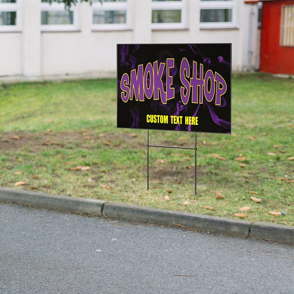 Fastasticdeals Custom Weatherproof Yard Sign General Business Banners Smoke Shop #1 Outdoor Advertising Printing D1 Lawn Garden 18x12 Inches 1 Side Print Personalized Text Here