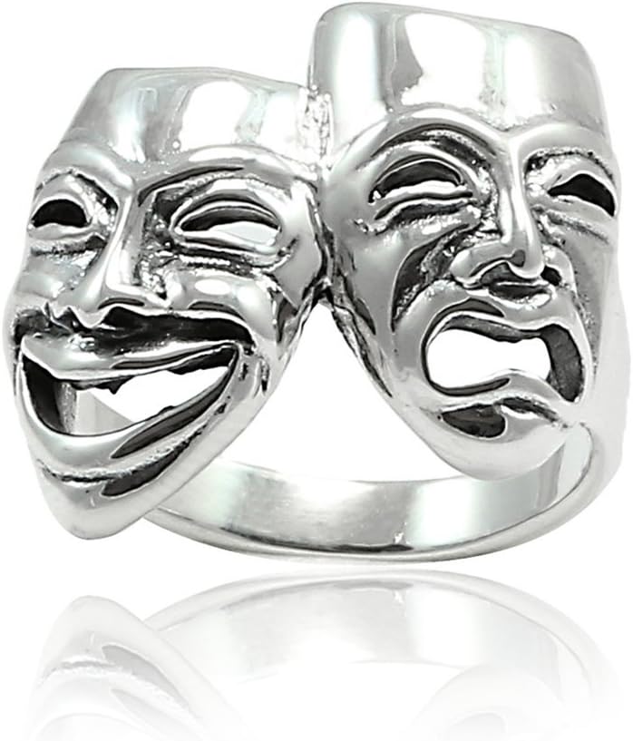 Blue Apple Co. Tragedy Comedy Theater Mask Happy Sad Ring 925 Sterling Silver