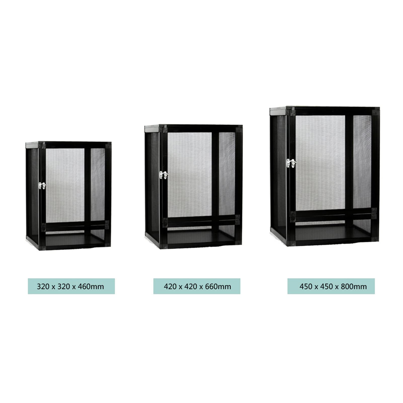 Jaula de Aluminio para Reptiles, camaleón, Lagarto, Caja de alimentación acrílica Transparente, terrario para Animales pequeños, fácil Montaje (320 x 320 x 460 mm)