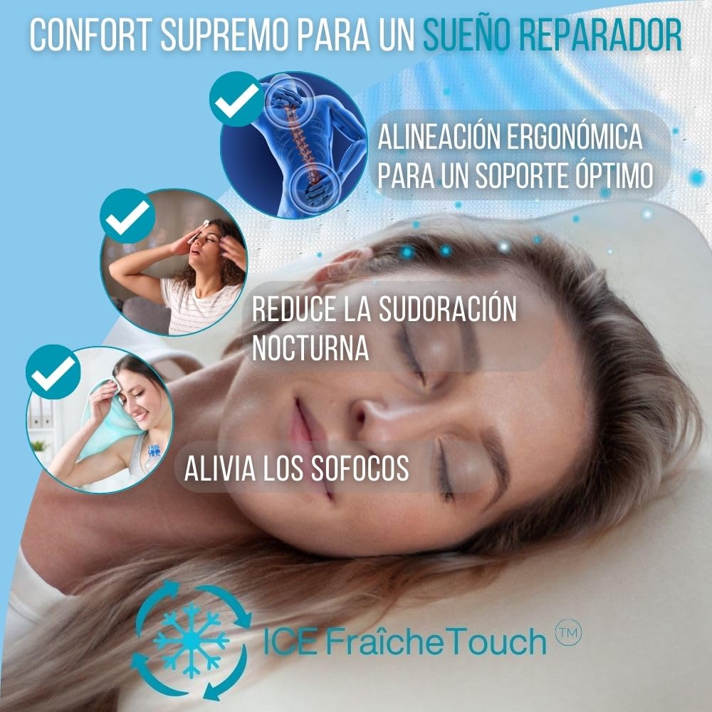 Inphysio ClimaConfort Ice Pillow - Almohada de Espuma viscoelástica con Gel refrescante - Almohada ergonómica - Innovadora Funda de Almohada de Tela Ice - para Dormir de Lado y Boca Arriba - Blanco