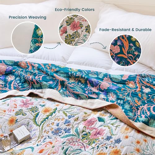 Image of MSGKV Boho Throw Blanket 50 inchx60 inch Cotton Floral Blanket for Couch Bed Decor