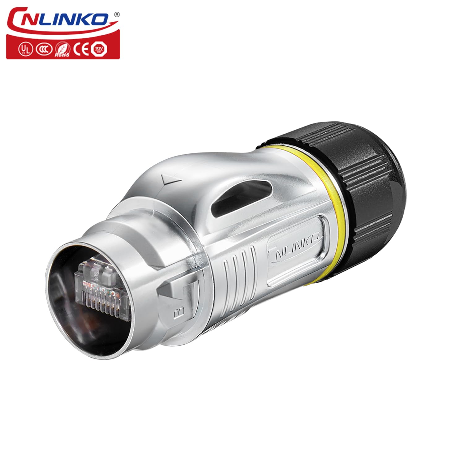 CNLINKO BD-24 Connettore RJ45 a Doppia Porta 8P8C, Ethernet CAT6, Presa a Pannello, Impermeabile IP68, M24 (Set RJ45)