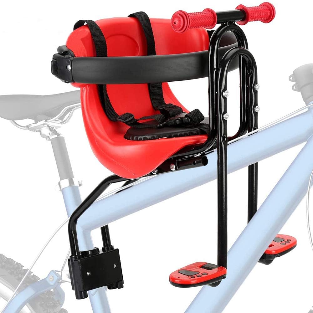 Bicycle Child Safety Seat, Foldable & Ultralight Front Mount Seat with Foot Pedals for Kids Children Infant Toddler 2.5-6 Years