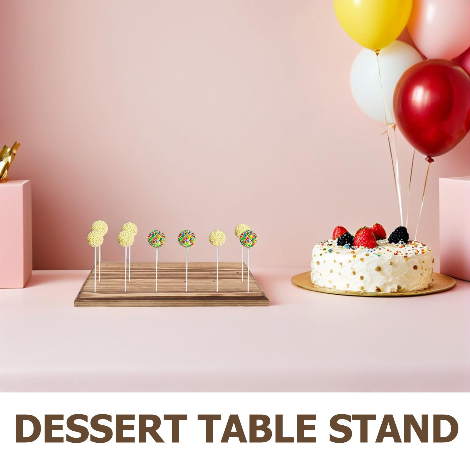DOITOOL Cake Pop Präsentationsständer mit 24 Löchern für Hochzeiten | Holzsockel, Stiele, Geschenktüten und Drehverschlüsse, Glatte Oberfläche, Leicht zu Reinigen, Sichere Aufstellung
