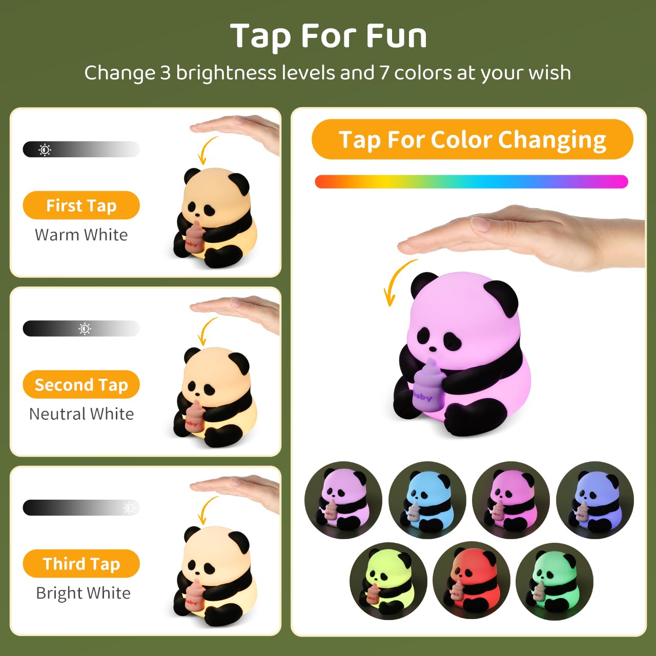 Niedliches Panda-LED-Nachtlicht, dimmbare Squishy-Nachtlampe, Silikon-Nacht-Schlafzimmerlampe, USB-wiederaufladbares Schreibtischlicht, Hasen-Wecker, Geschenk für Kinder, Mädchen, Jungen, Familie